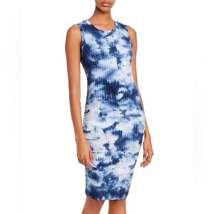Red Haute Blue Tie Dye Fitted Open Cutout Back Stretchy Midi Dress